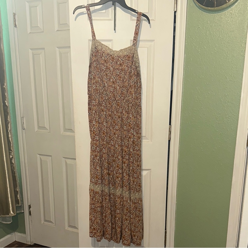 Brown and Cream Sleeveless Spaghetti Strap Sundress